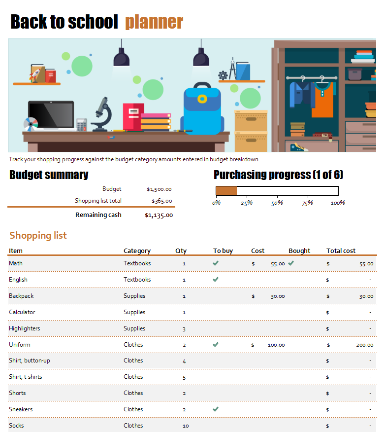 Back to School Planner: Smart Budget + Task Tracker Excel Template for Parents ​Thumbnail​ 